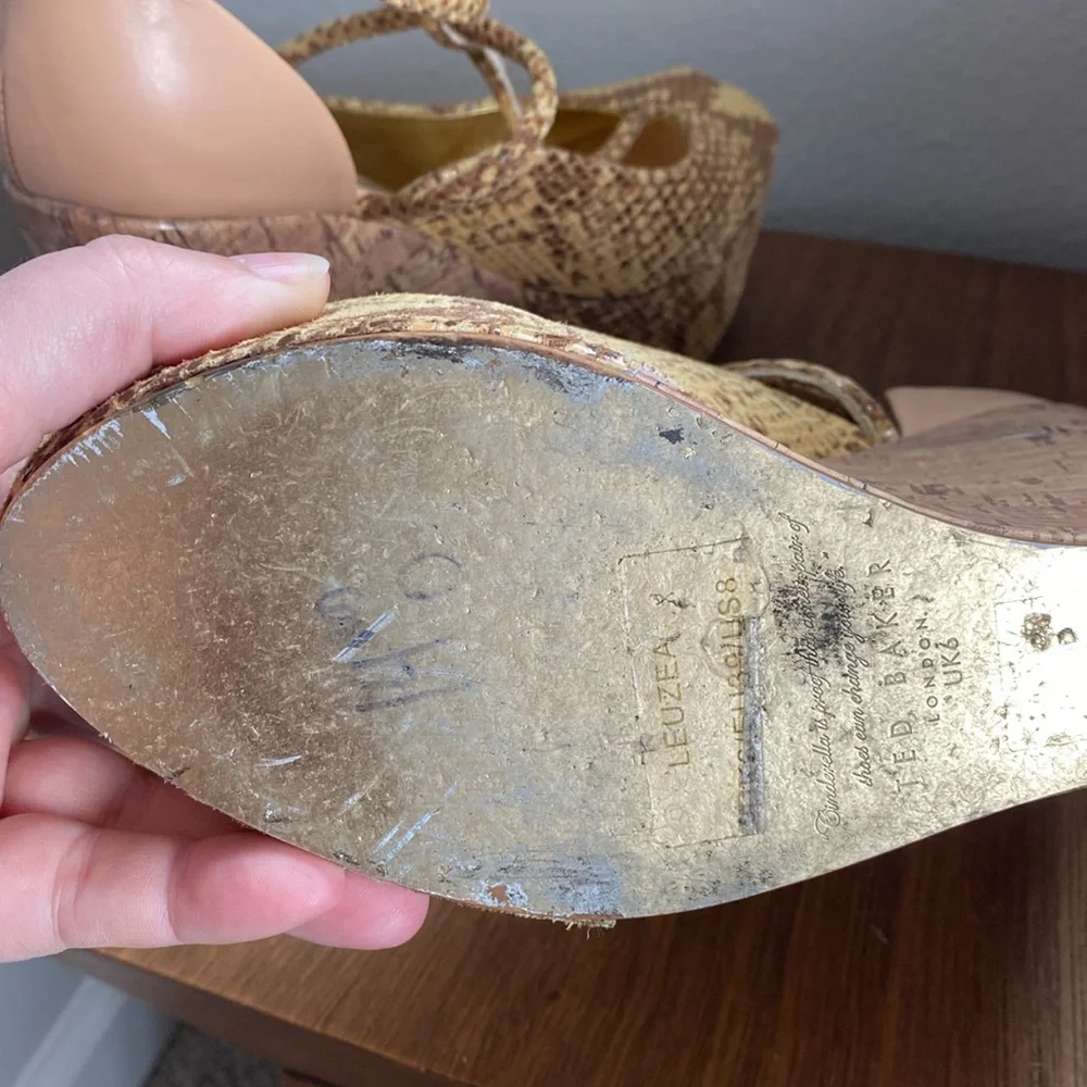 Ted Baker London Leuzea Snakeskin Open Toed Cork Platform Shoes, Women’s 8